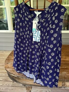 New Market & Spruce Stitch Fix Sleeveless Blouse Blue Hemingway Henley Top 1X